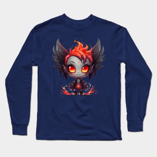 Fiery Enchantress: Adorable Dark Fairy Long Sleeve T-Shirt